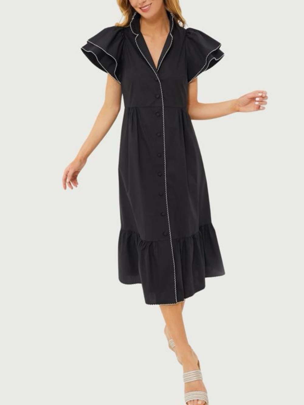 Tuckernuck Black Alice  Midi Dress with Contrast Piping size medium